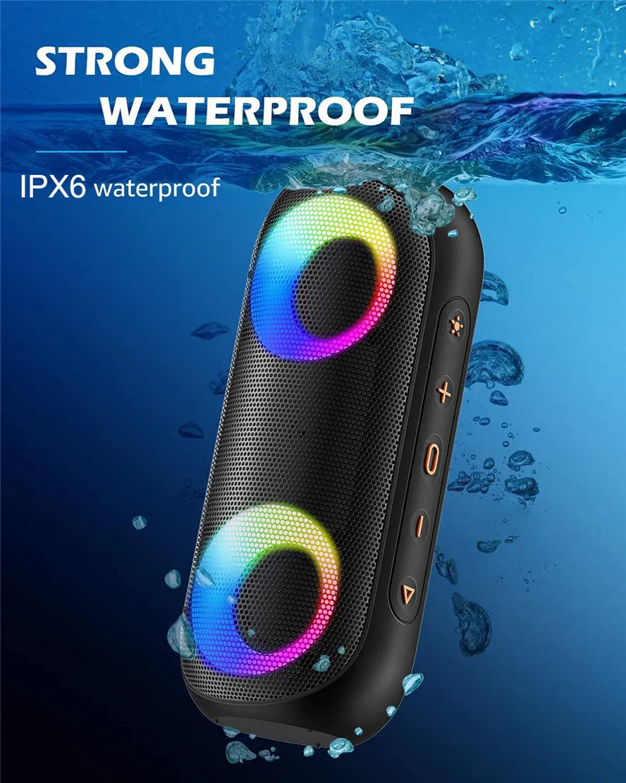 Altoparlante Bluetooth Vibe da 50 W Colonna audio portatile wireless per esterni Altoparlante stereo RGB con subwoofer impermeabile IPX6 per bassi profondi