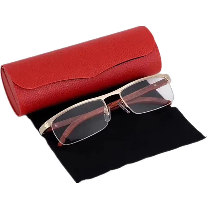 Luxury Fashion Ultralight Wooden Leg Frame C10096 Halvrimglas för M EN54-18-140Business för prescriptione Eyeglasses Fullset Case