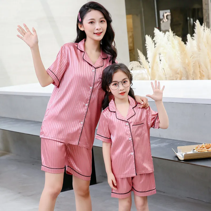 Silk Pajama Set For Mother And Daughter Stylish Two Piece Outfit