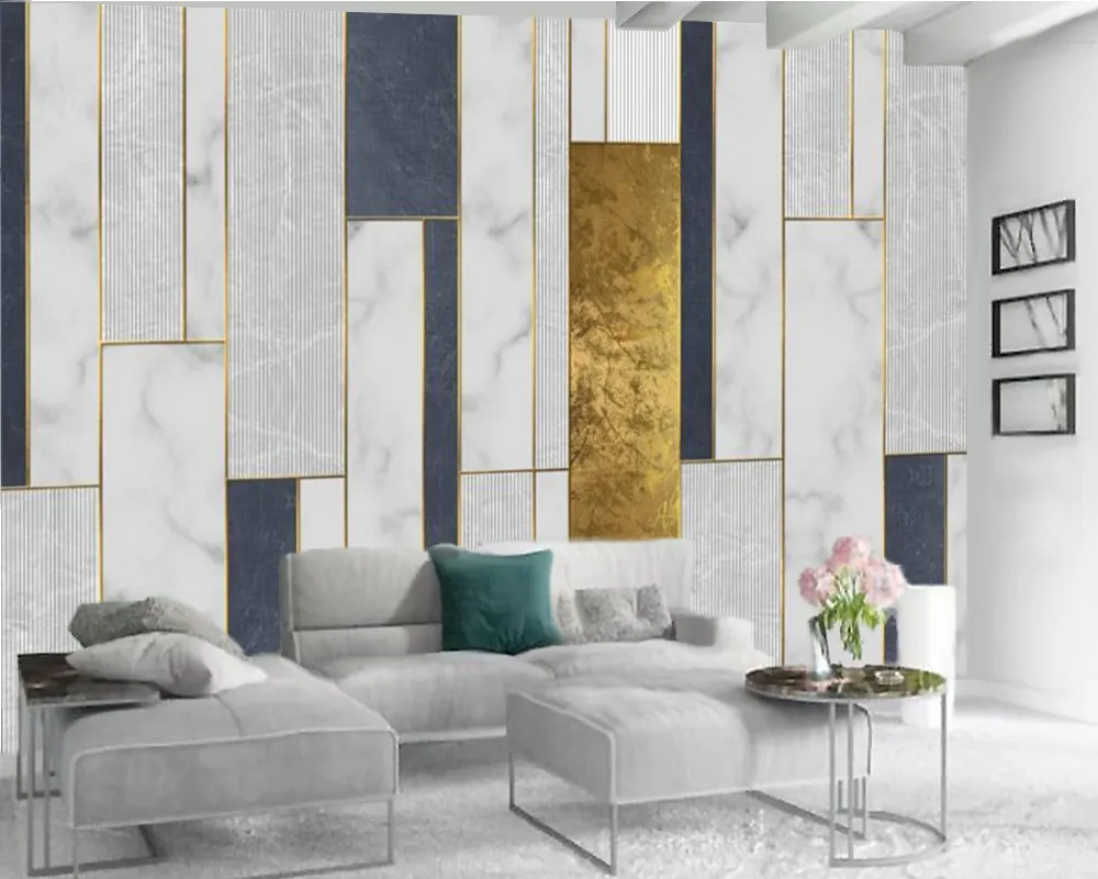 Klasik 3d duvar kağıdı altın çizgi mermer kare 3d duvar kağıdı Premium atmosferik iç dekorasyon duvar kağıdı