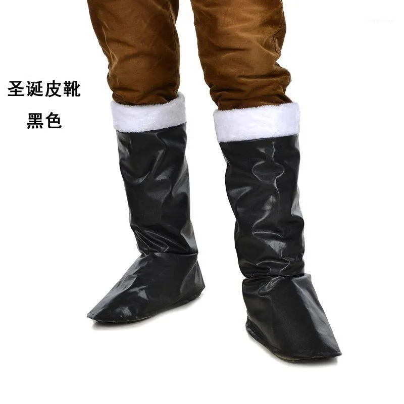 Christmas Decorations Made Beauty Patent Leather Boot Cover Santa Clothing Carnival Snow Boots Exquisite Black1