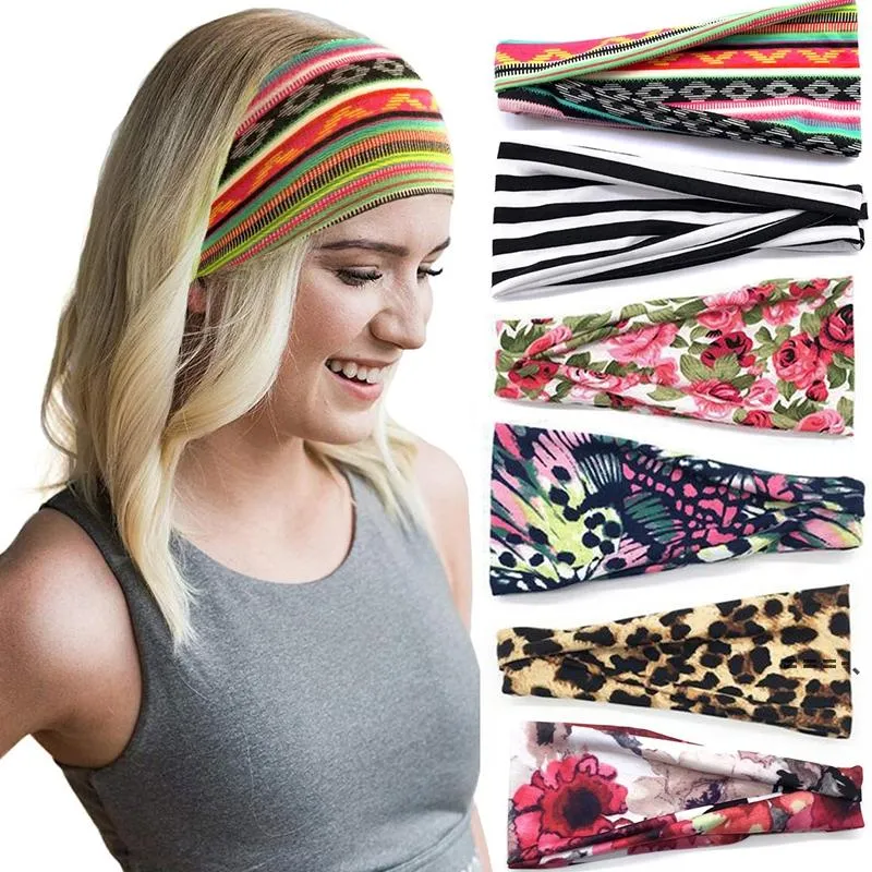 NEWSports Headband Women's Wide-sided Folding Printed Headbands Sweat Hair Accessories Yoga Fitness Scarf Sport Towel ZZF13144
