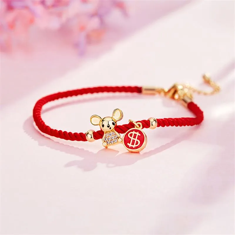 Charm Bracelets Red Rope Bracelet Zodiac Rats For Women Birthday Lucky Wish Jewelry Bangle Girl Year Christmas Ornaments Xmas Gift