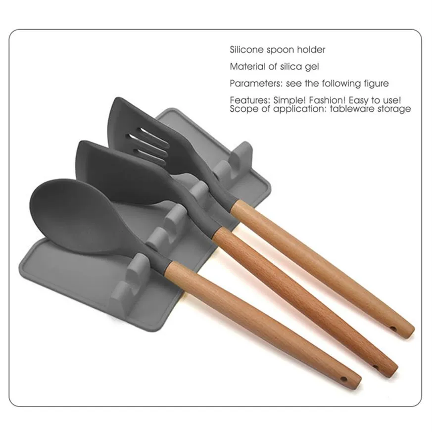 Silicone Multiple Utensile Resto Cucina Cucchiaio Supporto con gocciolamento per cucchiai Mestoli Pinze Grigio A15