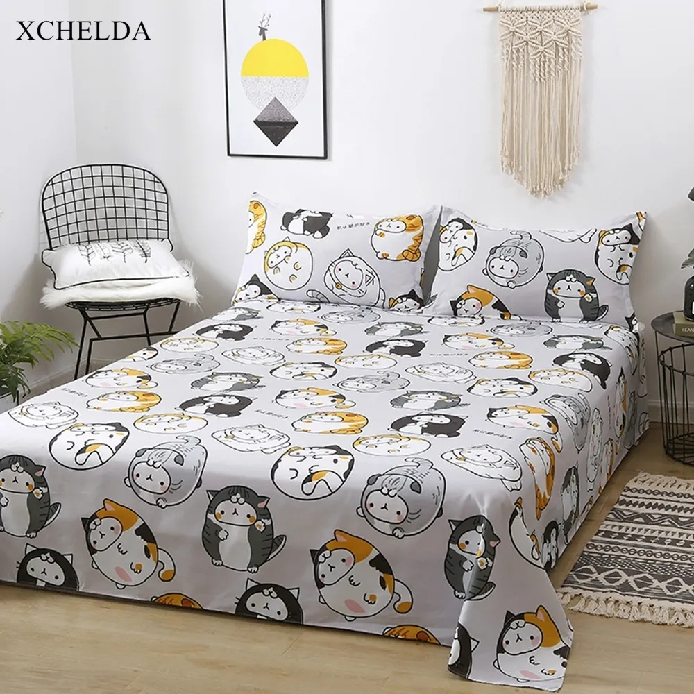 BellaHome Cartoon Cat Duvet Cover Set Grey Double Queen King Size
