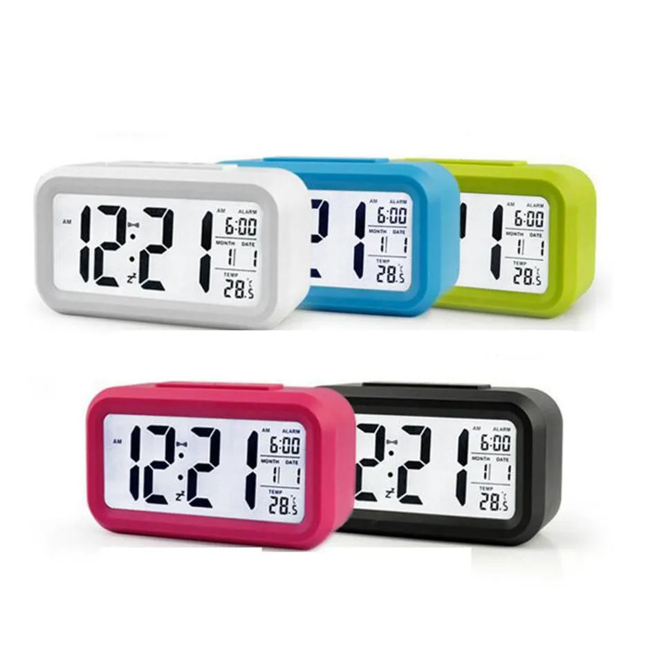 Smart Sensor Nightlight Digital Alarm Clock with Temperature Thermometer Calendar Silent Desk Table Clock watc