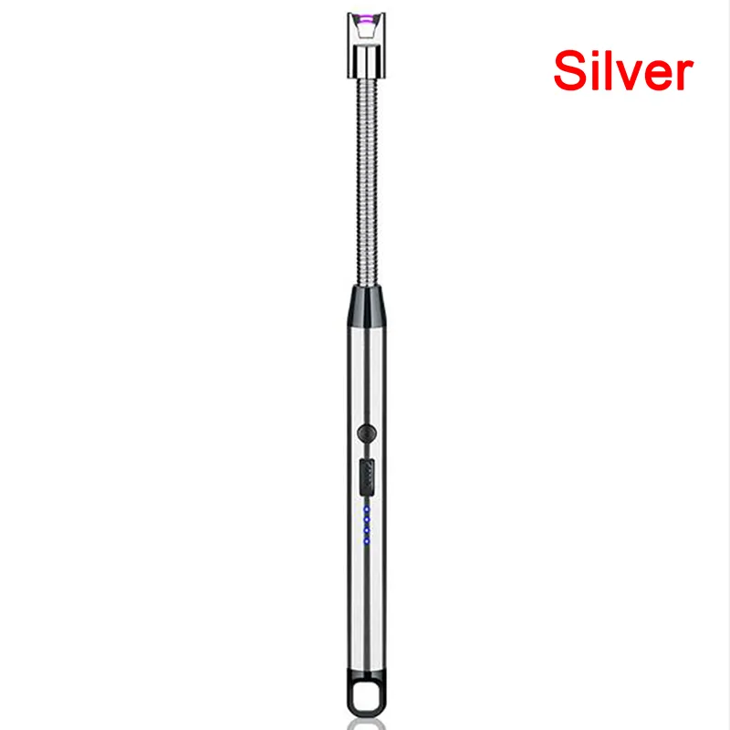 2022 USB Electric Rechargeable Long Kitchen Lighter for Stove Windproof LED Plasma Arc Flameless Candle Unusual Lighters Outdoor3881701