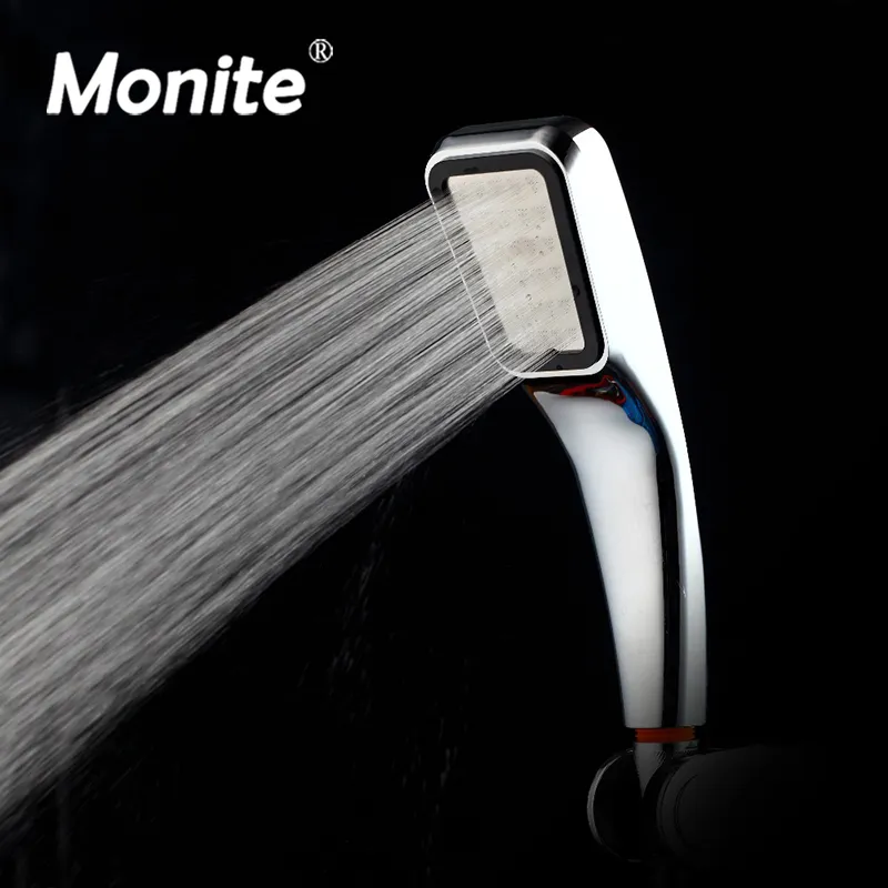 Monite Doccia a mano Risparmio idrico Bagno Docce Quadrato Pressurizzato Bagno Doccia Sprinkler Sensore di temperatura Pressione dell'acqua Y200109