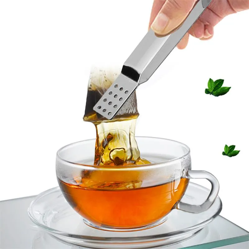 New Metal Spoon Mini Sugar Clip Tea Leaf Strainer Reusable Stainless Steel Tea Bag Tongs Teabag Squeezer Strainer Holder