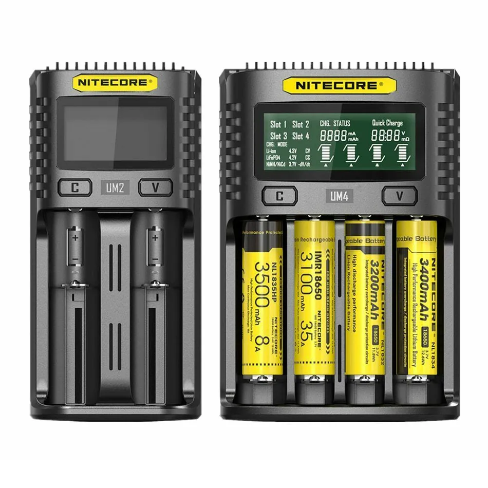 Chargeur Intelligent NITECORE UM4 UM2 pour 18650 16340 21700 20700 22650 26500 18350 AA AAA chargeurs de batterie 4 fentes 2A 18W