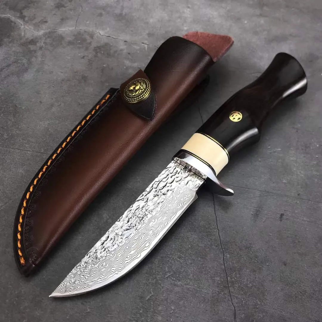 Damascus hunting knife forged Damask steel ebony handle high grade knives suitable for outdoor camping survival tools or collection