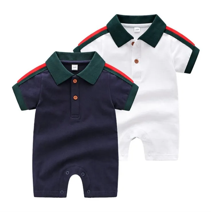 2022 Baby Boys Girls Rompers Summer Toddler Short Sleeve Jumpsuits Cotton Infant Turn-Down Collar Onesies Kids Clothes