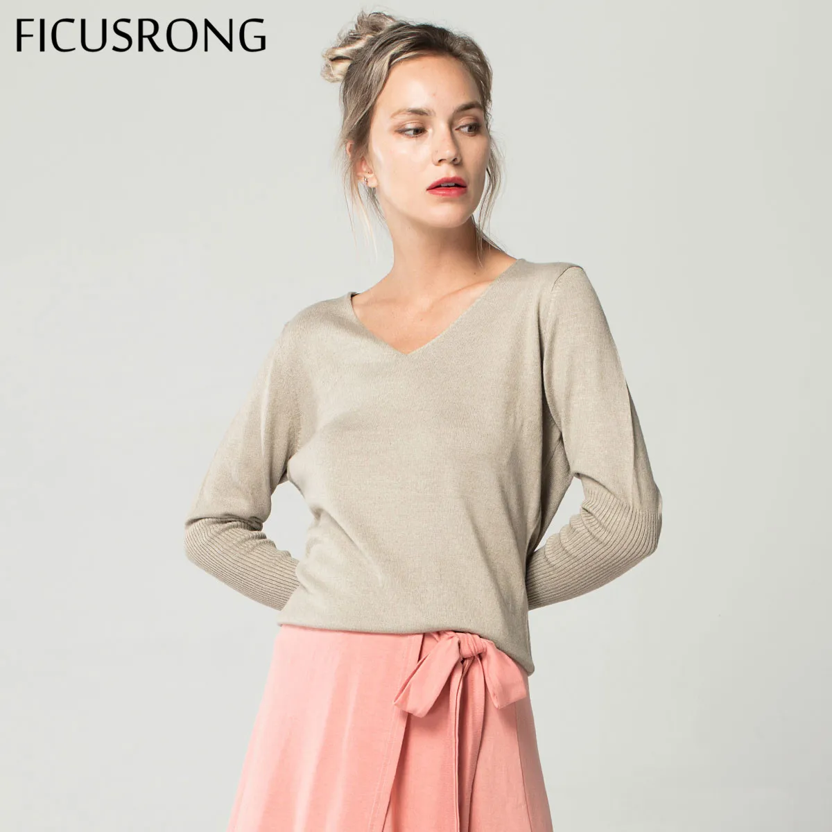 Spring Autumn Ladies V-Neck Cashmere Sweater Loose Fashion Plus Storlek 4XL Solid Kvinnors Ull Bat Pullover Tröja FicusRong T200319