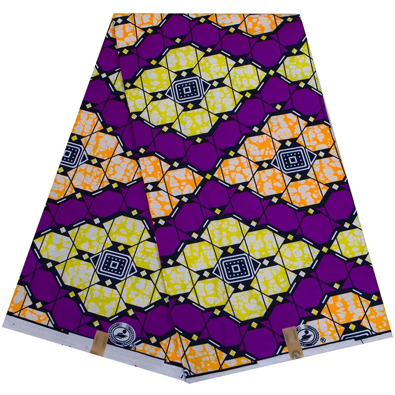 Tessuto africano viola 6 Yards / lot Panno in poliestere Ankara per abito da cucire Tessuto stampa cera reale tagliato a misura Designer