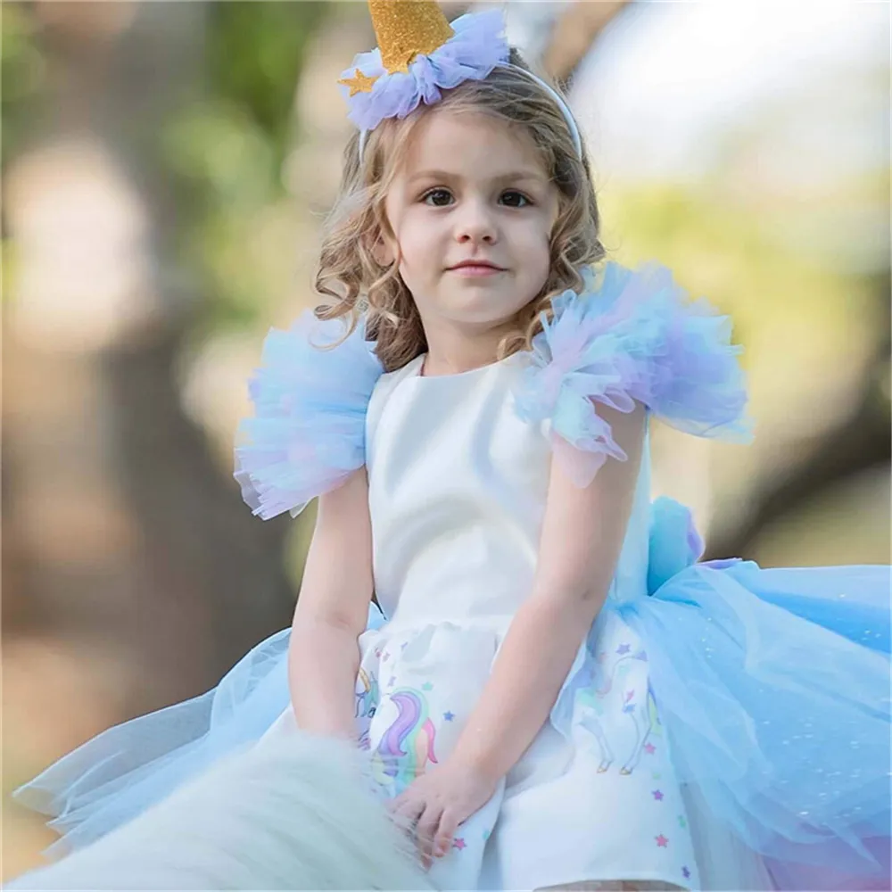 SEASONS DIRECT Disfraz de unicornio arcoíris para niña de Halloween con ala  y diadema