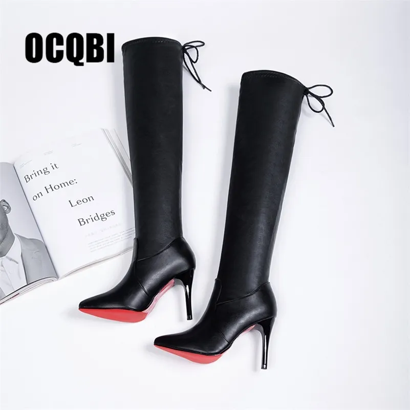 2019 Women Shoes Boots High Heels Red Bottom Over The Knee Boots Leather Fashion Beauty Ladies Long Bootie Size 35-39 LJ201214