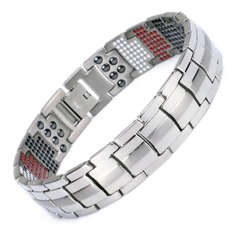 Мужской оздоровительный магнитный браслет для мужчин Серебристый чистый титановый браслет магнитный ионный германий Дальнее инфаррические красные браслеты