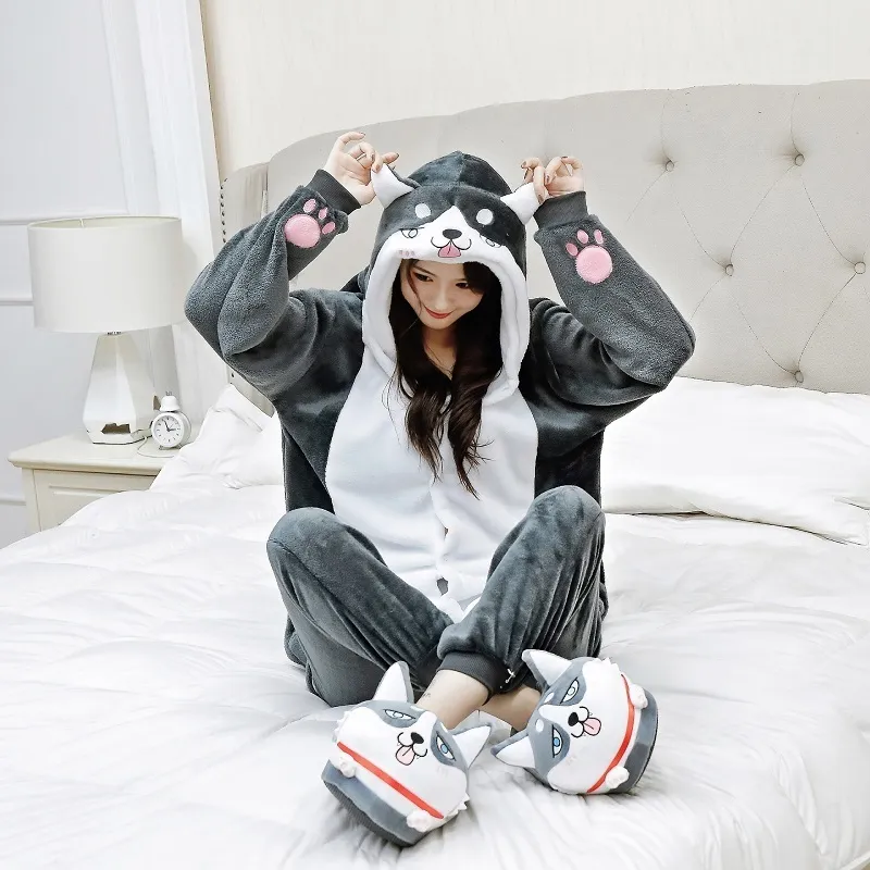 Kigurumi Animal Corgi Pajamas Flannel Cartoon Dog Onesie For