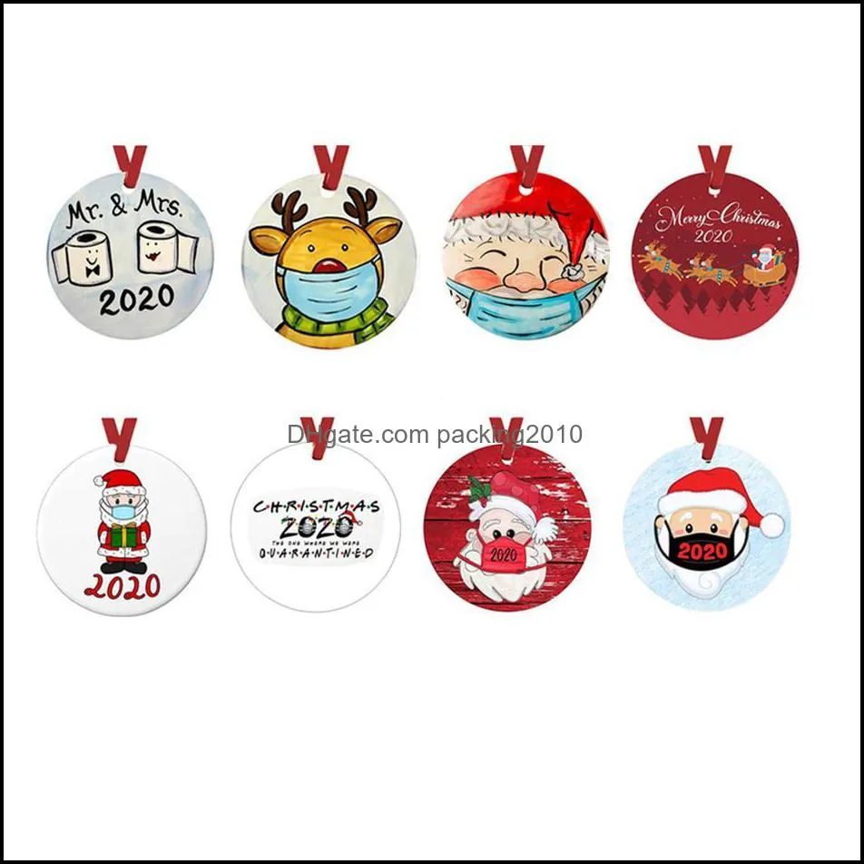 30style Ceramic Christmas Ornaments 3 Inch Round Tree Pendant Santa Wearing a Mask Decorations DHL Free a21