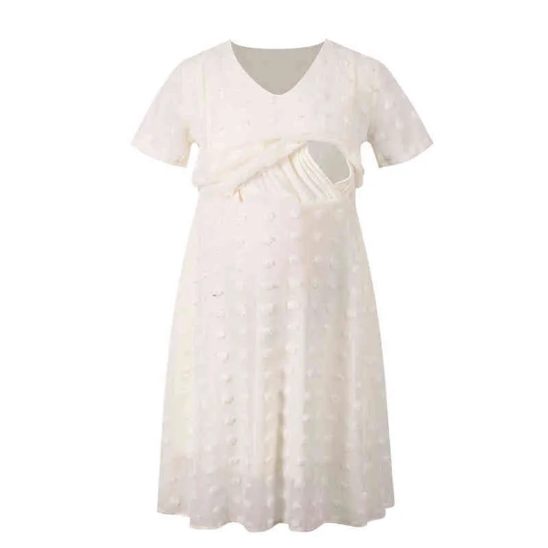 Abito elegante premaman da donna Beige Bianco Abiti da gravidanza per allattamento al seno Abito da allattamento floreale casual G220309