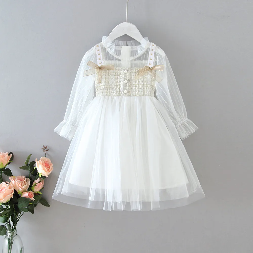 White Lace Sleeves Girls Dress Summer Children Clothes Baby Birthday Party Princess Dresses 2-7 Years