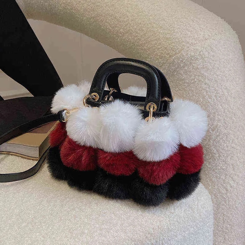 Märke Designer Plush Faux Fur Tote Handväskor För Kvinnor Hit Winter Ladies Shoulder Bags Shopper Small Top Handle Bag