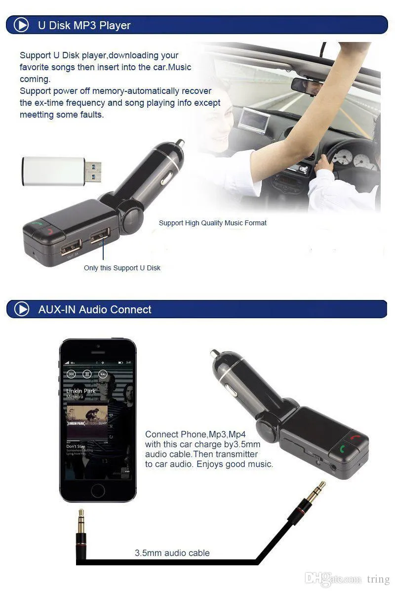 CAR Bluetooth 5 0 FM Zestaw nadajnika MP3 Modulator Odtwarzacz bezprzewodowy odbiornik audio Dual USB Szybka ładowarka 3 1A2729