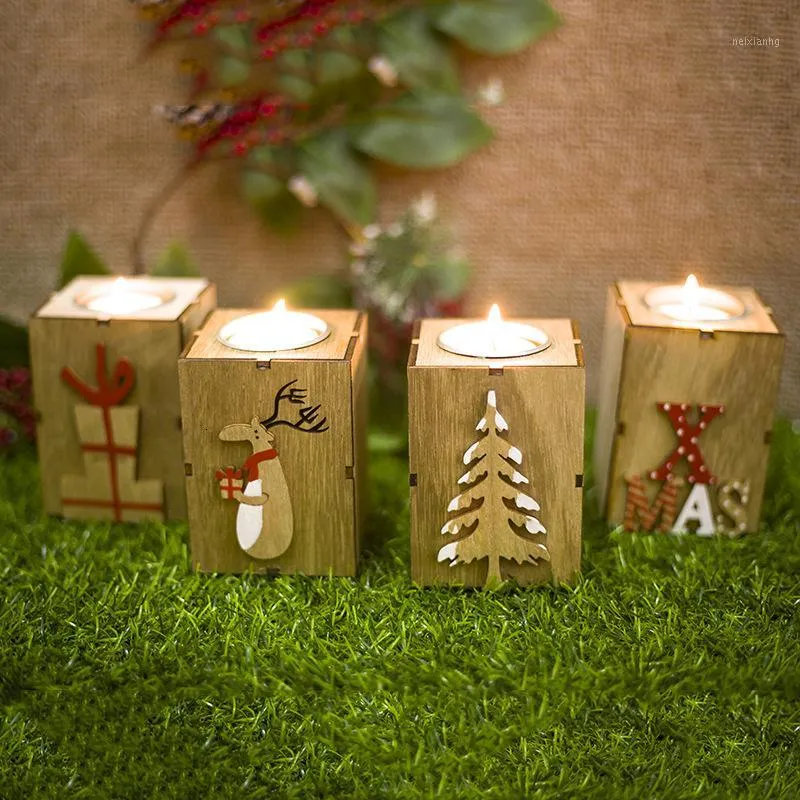 Christmas Decorations Mini Wooden Candlestick Candle Light Ornament For Home 2021 Year Party Decoration Accessories SA1371