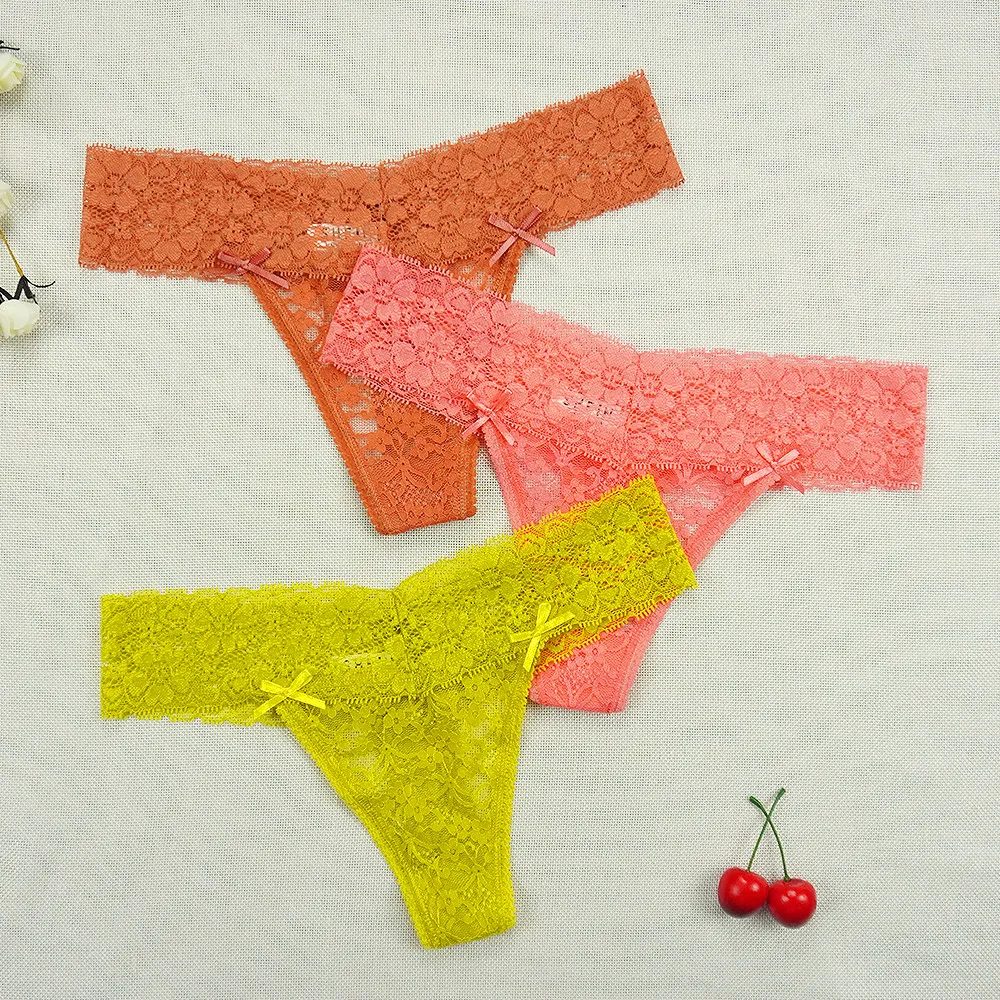 6pcs/lots Women Thongs Sexy Underwear Super Low Rise Panties Full Lace Hollow Strings Transparent Seamless Tangas Underpants Y1121