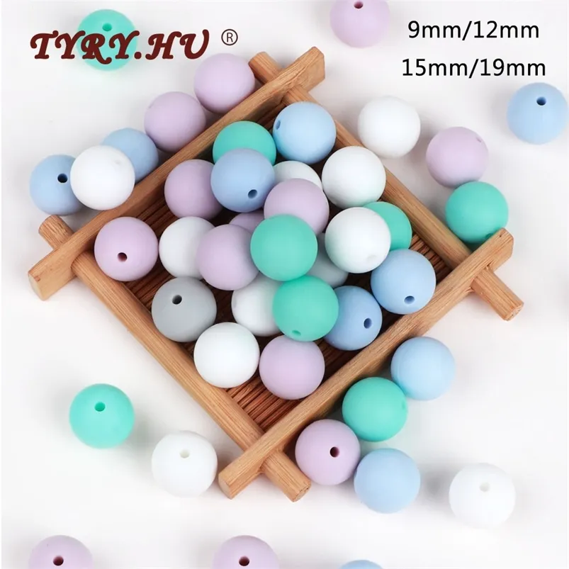 500pc Round Silicone Beads 9mm 12mm 15mm 19mm Baby Teething Necklace DIY Baby Pendant Necklace Food Grade Baby Teether 220228