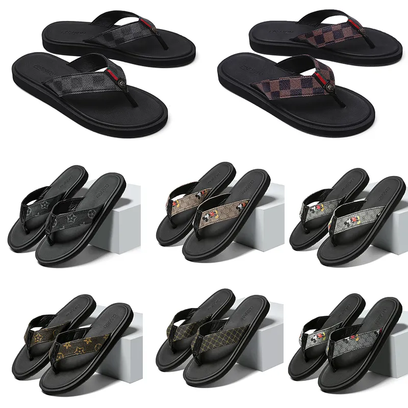 Luxus-Designer-Gummi-Slides-Sandalen mit floralem Brokat-Männer-Slipper, flache Unterseite, Flip-Flops für Herren, schwarz, braun, grau, gestreift, Strand-Slipper, Plateau-Sneaker, Größe 39–46