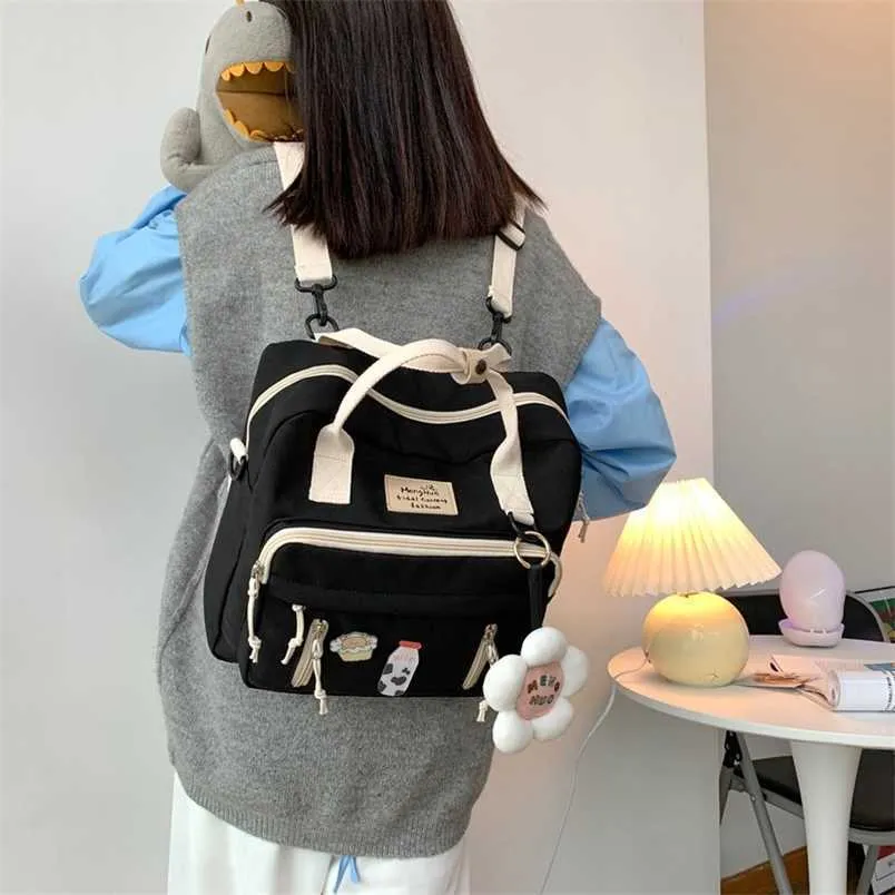 Petite toile coréenne Mini style sac à dos pour femmes sac pour écolière fleur sac à dos femme petit cartable badge sac à dos 202211