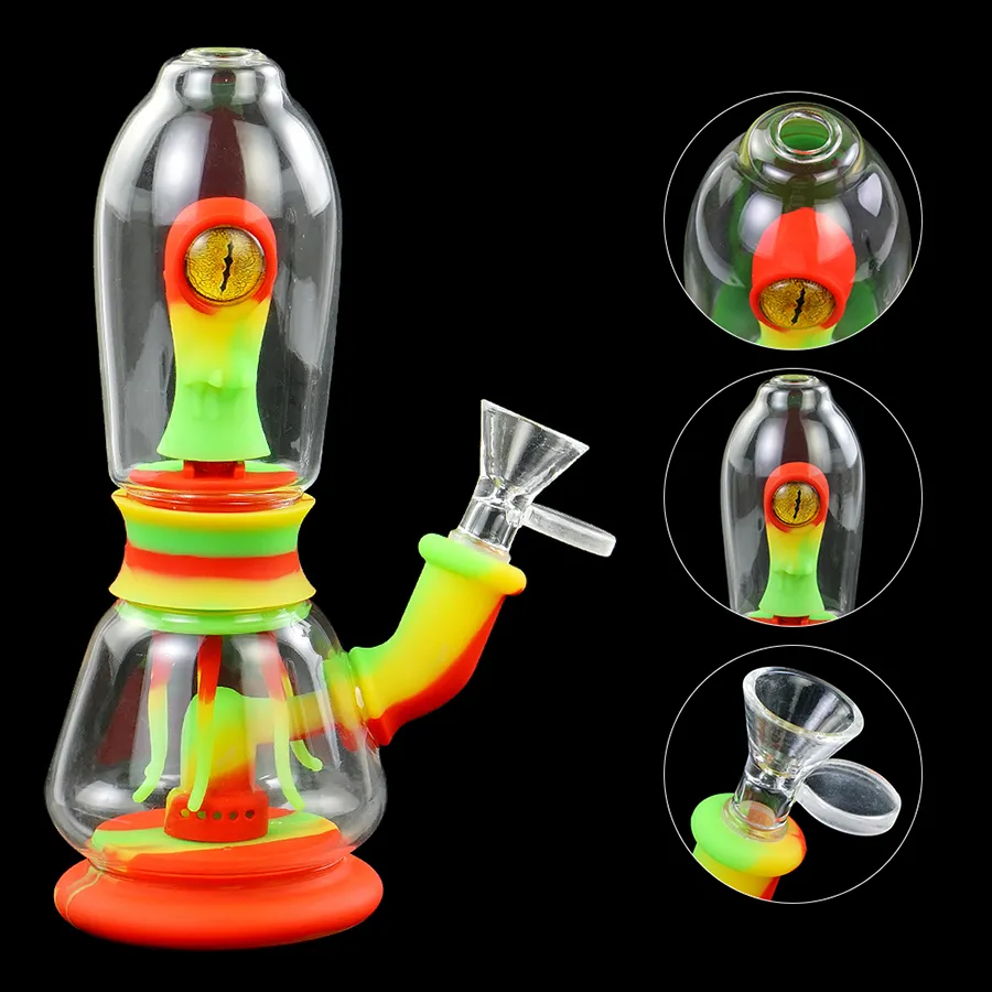 7 "Monster Double-Filter Pipe Smoking Szkło Bong Silikonowe Rury Wodne Hajfah Shisha Dab Rig Tool