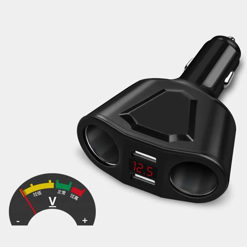 3.1A 2 담배 라이터 소켓이있는 듀얼 USB 차량용 충전기 전원 지원 전화 태블릿 GPS 용 현재 Volmeter
