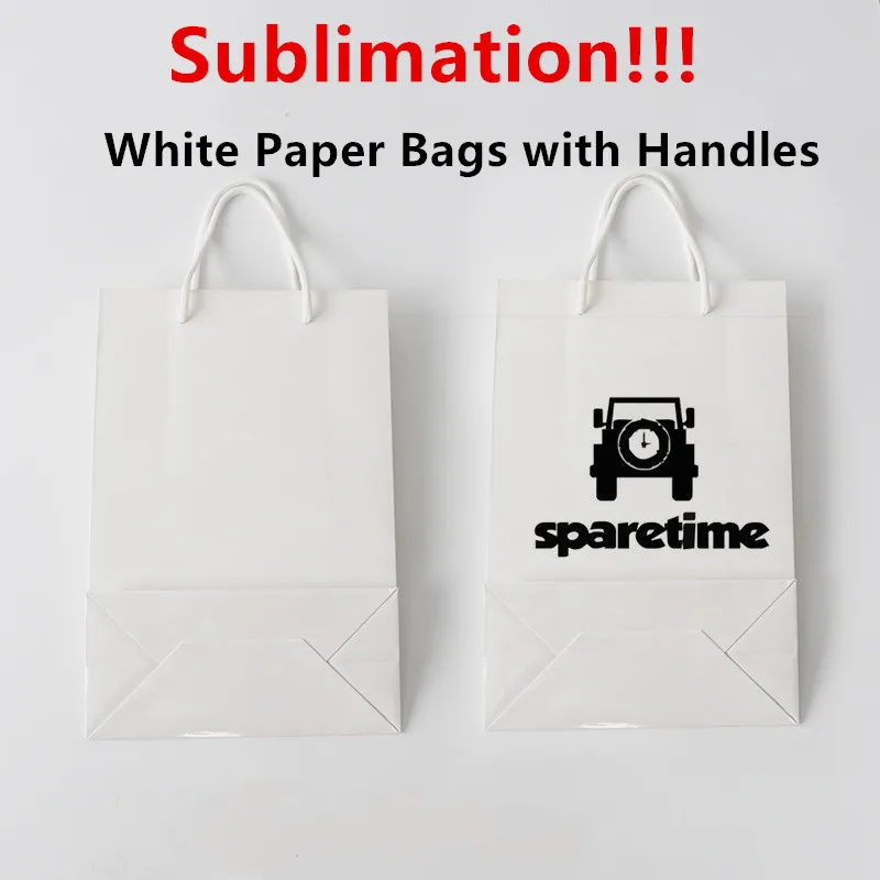 SUBLIMATION WEISSE PAPER PAPER BAGEN MIT GRIFFEN Massenweiß Papier Geschenk-Taschen Shopping-Taschen für Einkaufsgeschenk-Warenhandel Retail-Party-Bulk-Geschenkbox