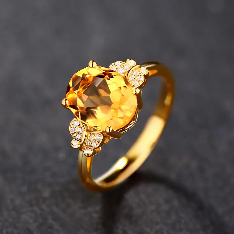 Moda pequena pulseira de citrina fresca 18k anel de diamante dourado amarelo Sapphire Brincos em forma de coração
