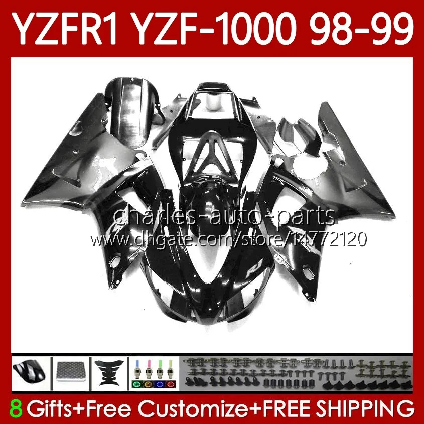 OEM Fairings för Yamaha YZF-R1 YZF1000 YZF R 1 1000 CC YZFR1 Silver Flames 98 99 00 01 Bodywork 82No.84 YZF R1 1000CC 1998 1999 2000 2001 YZF-1000 98-01 Motorcykel Body Kit