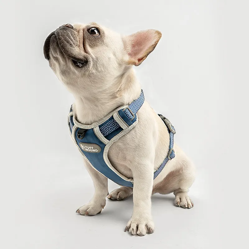 TUFF HOUND Nylon Hond Harnas Geen Pull Harnas Hond Franse Bulldog Verstelbare Zachte Puppy Harnas Vest Hondenriem Set Huisdier accessoires Q2398