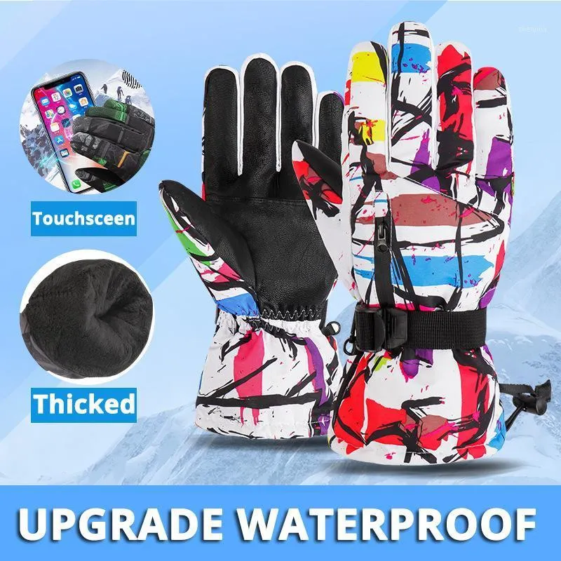 Ski Gloves Printed Men Women Winter Thicked Warm Waterproof Anti-slip Cycling Motorcycle 3 Fingers TouchScreen Snowboard Gloves1
