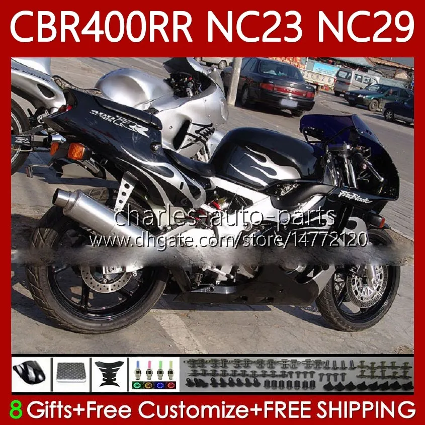 Kit de carrocería para HONDA CBR 400 RR CC 400CC NC23 NC29 88 89 90 91 92 93 Cuerpo 65No.52 CBR400RR CBR 400RR 1988 1989 1990 1991 1992 1993 CBR400 RR 88-99 OEM Carenado Silver flames