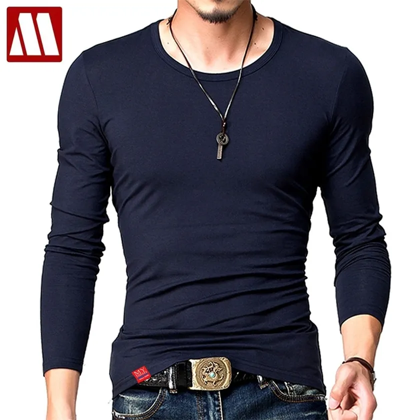 2021 Spring Fashion Märke O-Neck Slim Fit Långärmad T-shirt Män Rend Casual Mens-Shirt Koreanska tröjor 4XL 5XL A005 220214