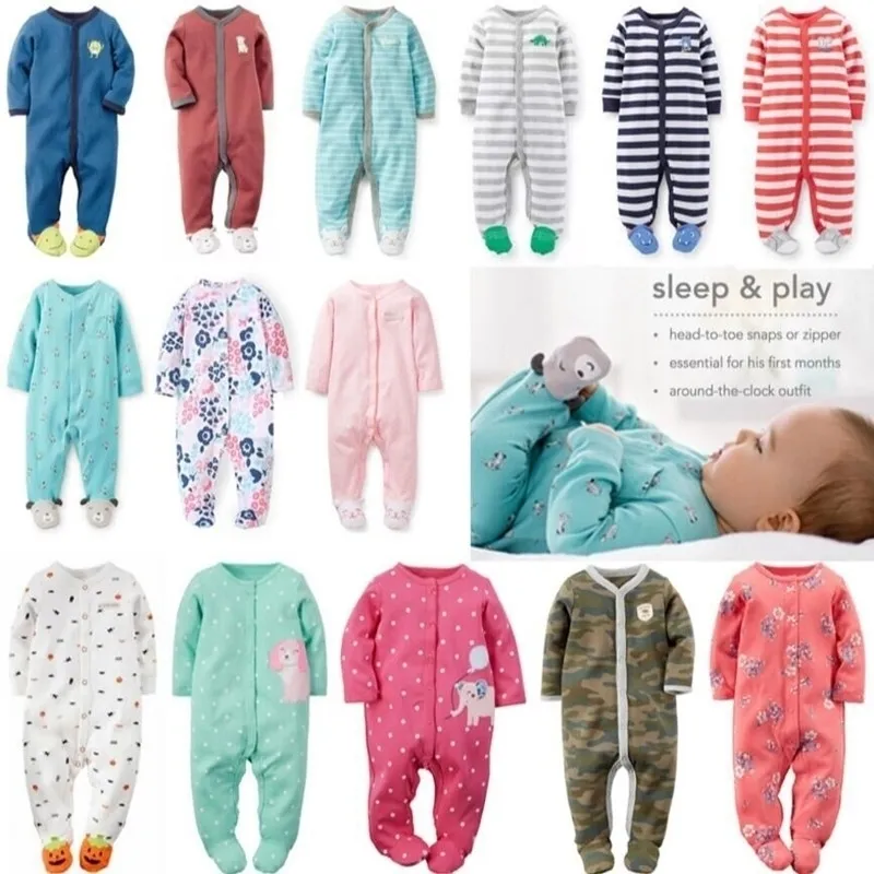 Spring and Summer Boys Piżamy Dziewczyny Bawełniane kombinezony Romper nie obejmuje stóp Baby Zipper odziewa domowe ubrania 201028