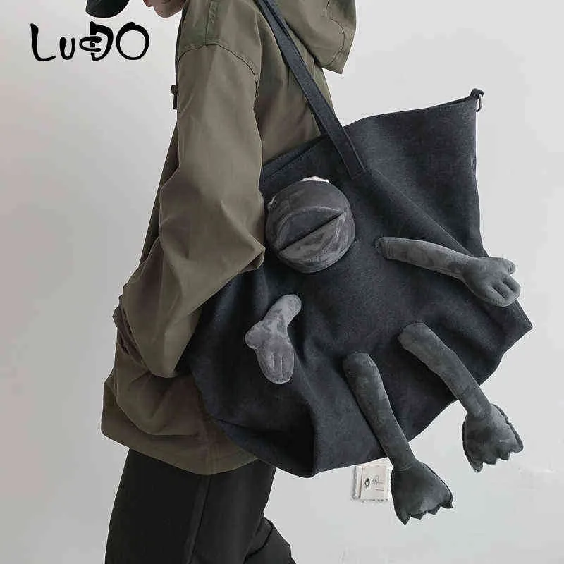 Borse per la spesa Lucdo Fun Personality Tote di grande capacità Big Joker Canvas Travel con Frog Toy Ladies Shoulder Handbags 220307