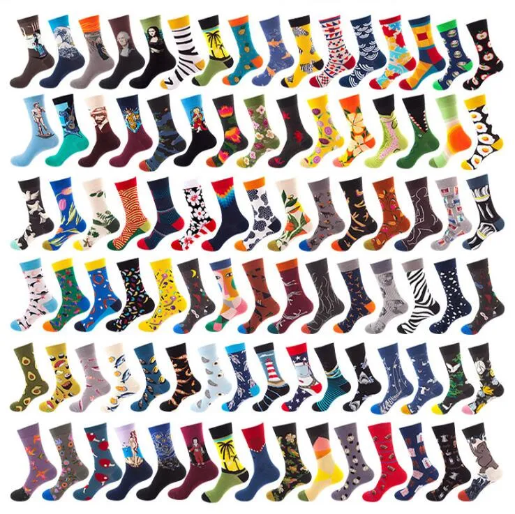 Fashion Unisex Socks Retro Design Oil Painting Van Gogh Cotton Socks Colorful Female Fruit Animal Zebra Stripe Men Sports Socks