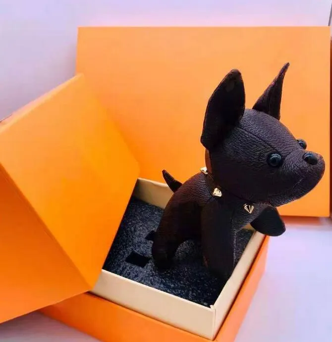 Designer Mode Cartoon Tier Kleiner Hund Schlüsselanhänger Zubehör Schlüsselanhänger PU Leder Brief Muster Auto Schlüsselanhänger Schmuck Geschenke mit Box