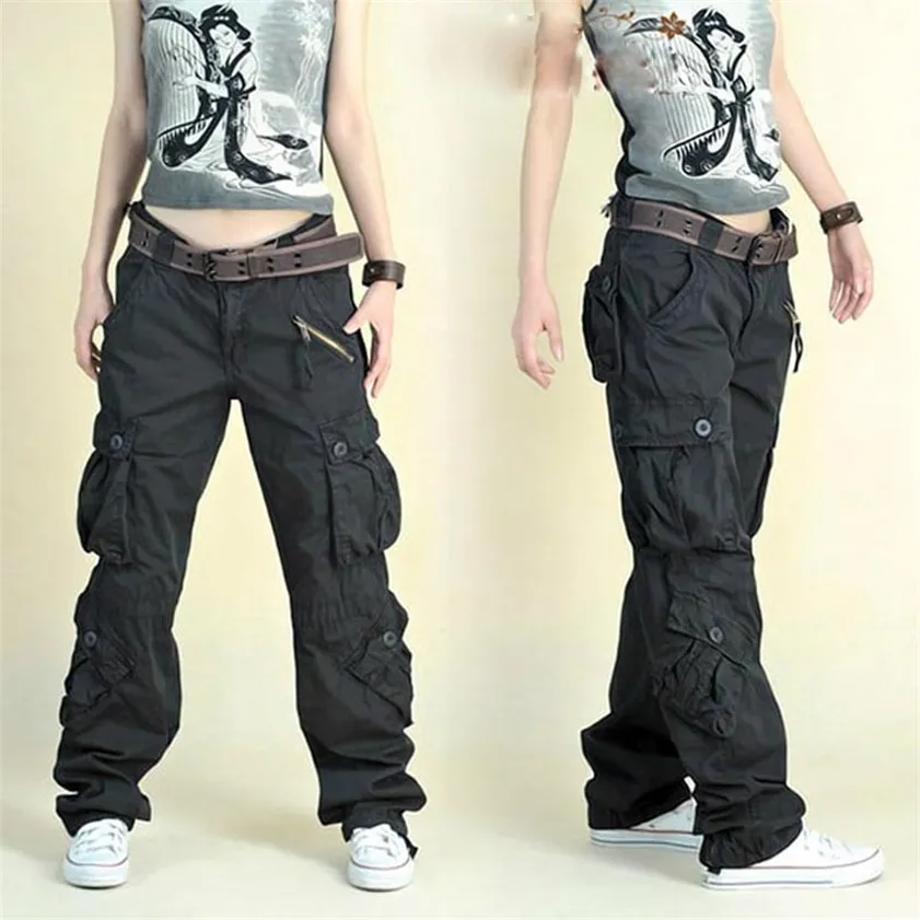 Прибытие модные свободные брюки в стиле хип-хоп джинсы мешковатые брюки-карго для женщин 220214