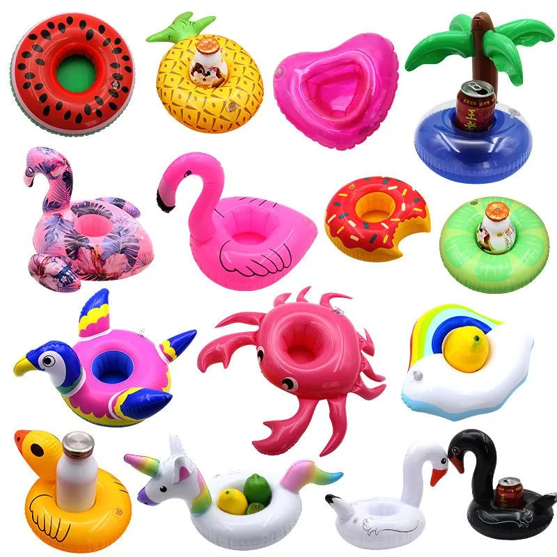 Brinquedos Infláveis ​​Flutuantes Bebida Bebida Titular Do Copo Bebida Partido Donut Flamingo Welmelon Limão Coco Árvore Abacaxi Em forma de piscina brinquedos