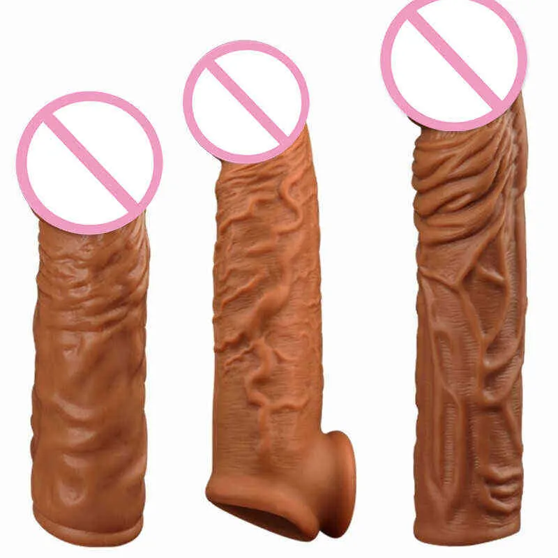 Nxy Dildos Men's Wearable Dildos Reusable Penises Liquid Silicone Couples' Sex Toys Penis Extenders 0105