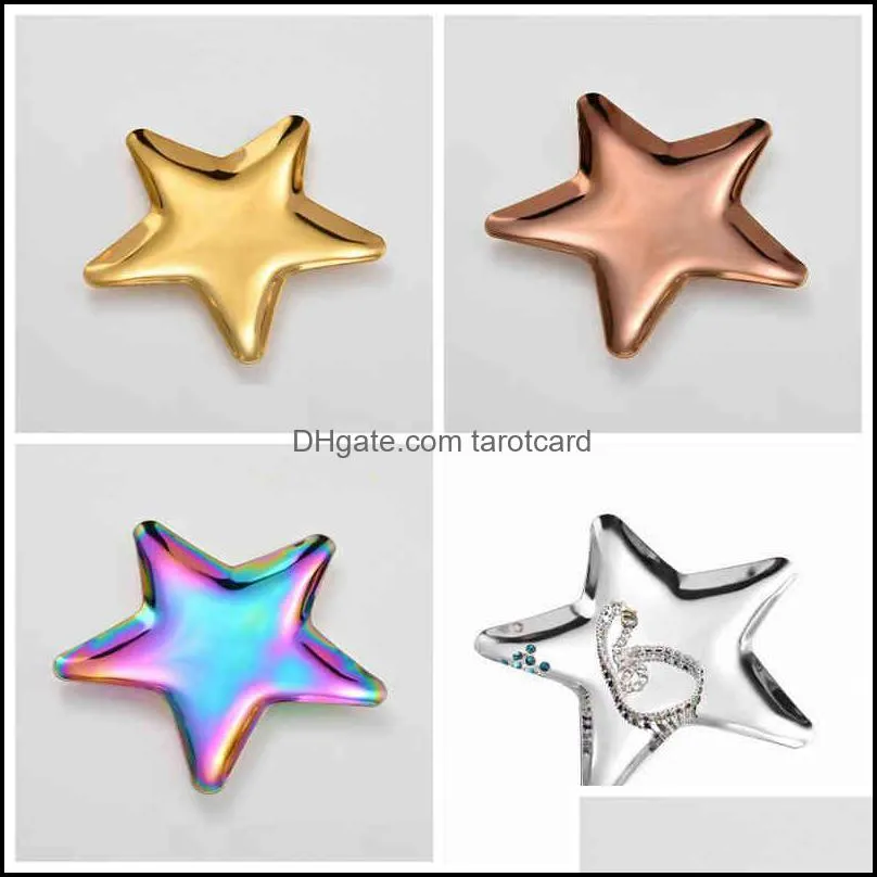 Colorful Bins Five Pointed Star Stainless Steel Jewelry Tray Simple Display Fruit Ornaments Cosmetic Food Storage Plate Pans ZXFTL0046