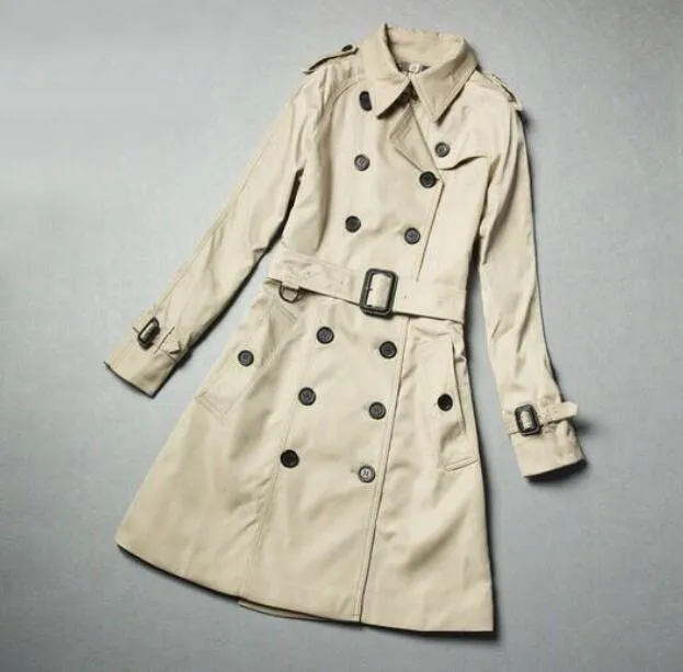 New Classic Women Fashion London England British Middle Long Trench Coat Invierno de alta calidad con doble botonadura Slim Trenches Khaki Tamaño S-XXL